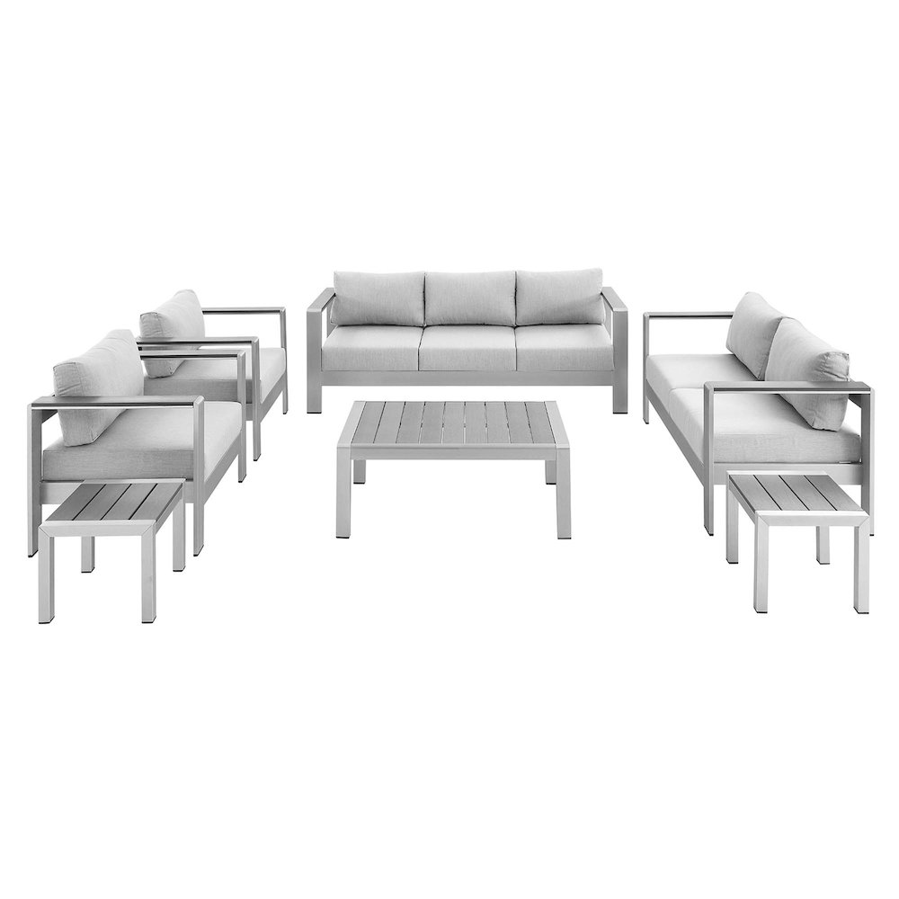 Shore 7 Piece Sunbrella Fabric Outdoor Patio Aluminum Set. Picture 1