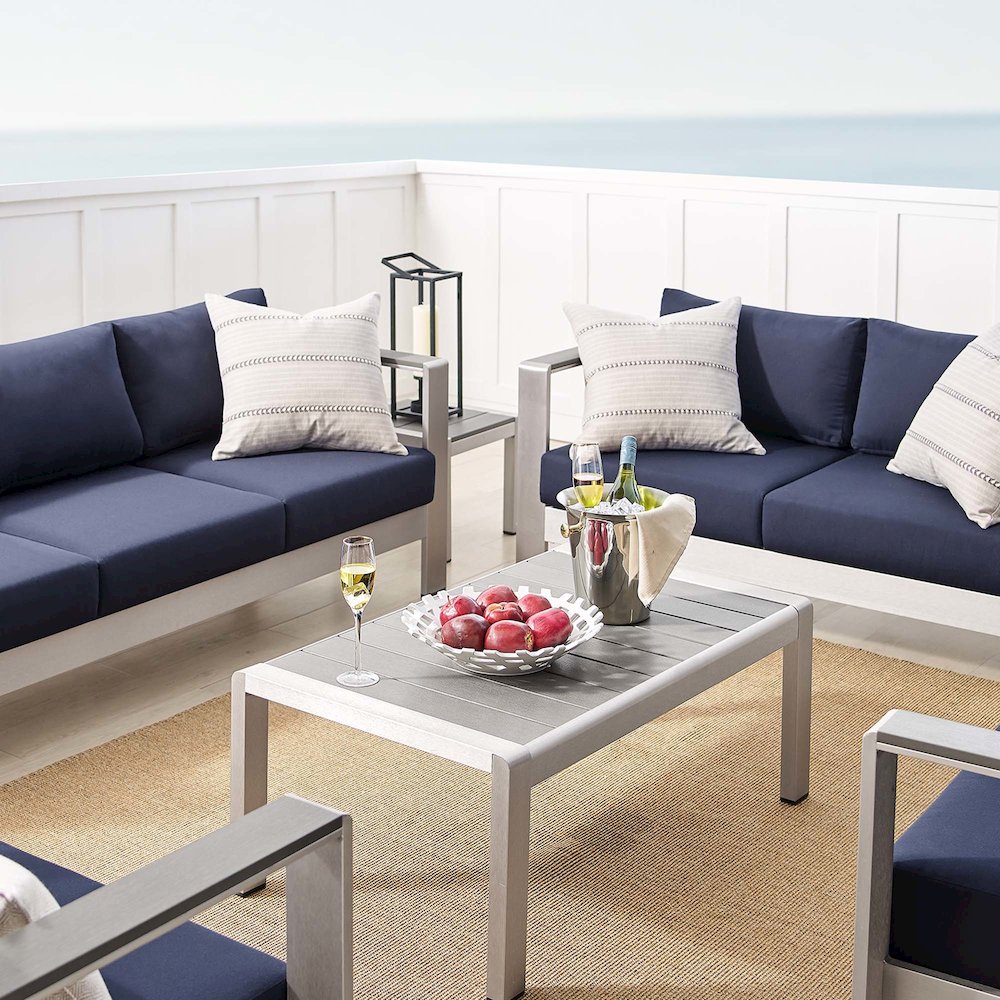 Shore 7 Piece Sunbrella Fabric Outdoor Patio Aluminum Set. Picture 17