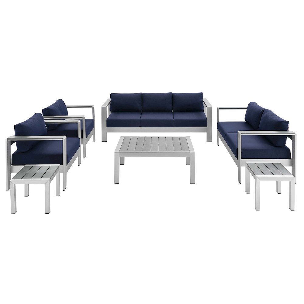 Shore 7 Piece Sunbrella Fabric Outdoor Patio Aluminum Set. Picture 1
