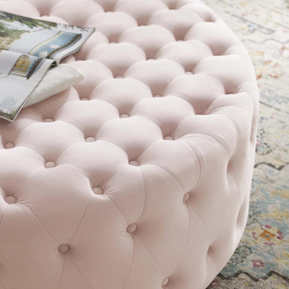 Ensconce Tufted Performance Velvet Round Ottoman. Picture 5