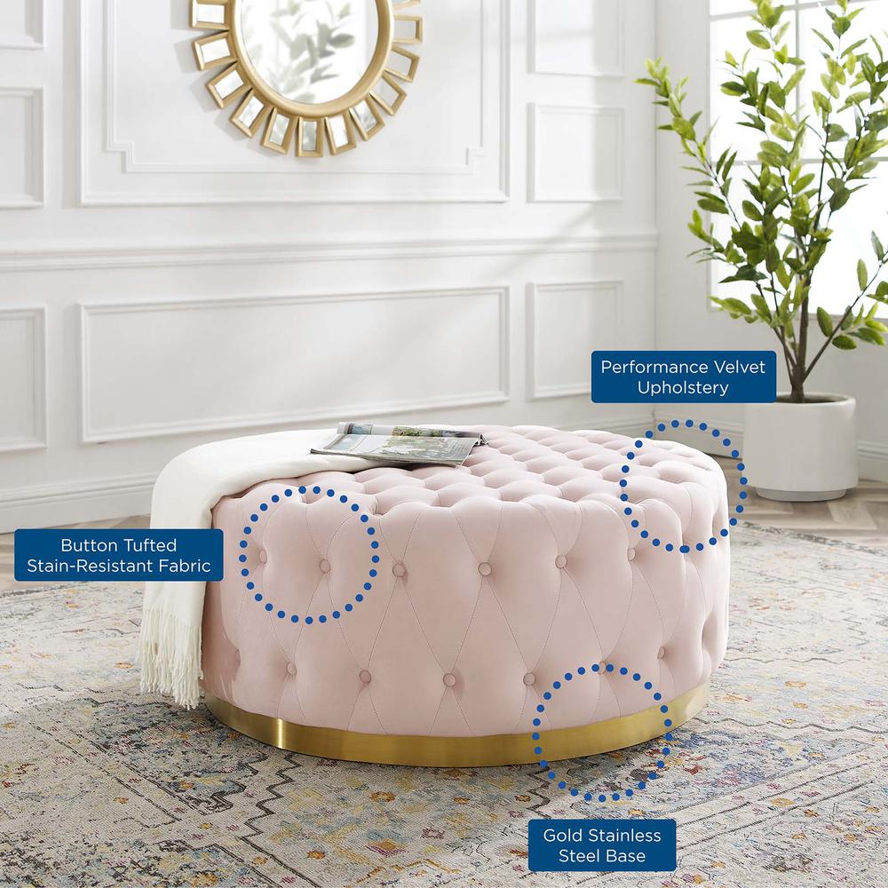 Ensconce Tufted Performance Velvet Round Ottoman. Picture 6