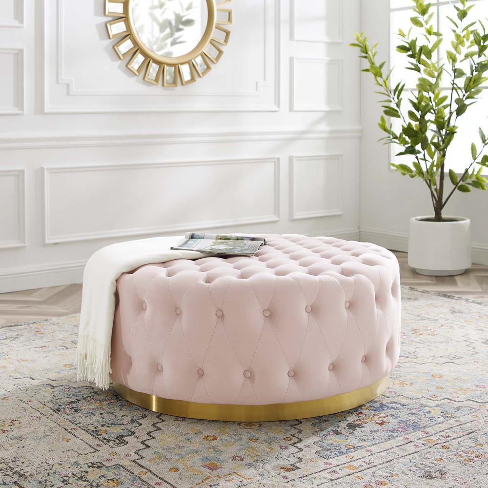 Ensconce Tufted Performance Velvet Round Ottoman. Picture 7