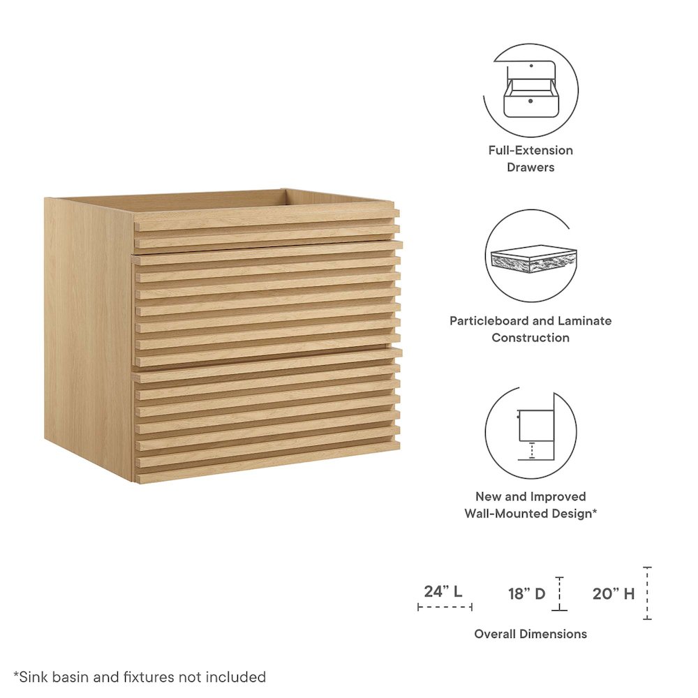 Render 24" Wall-Mount Bathroom Vanity Cabinet (Sink Basin Not Included). Picture 2