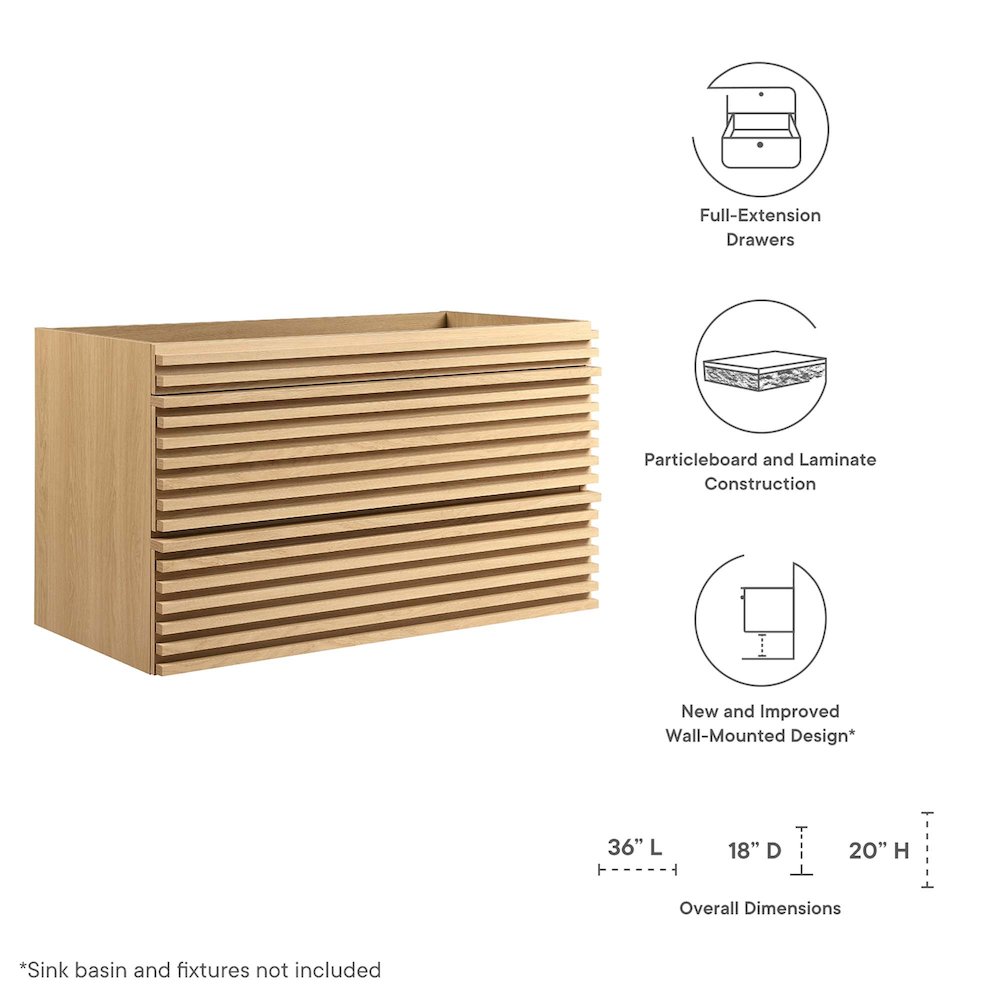 Render 36" Wall-Mount Bathroom Vanity Cabinet (Sink Basin Not Included). Picture 2