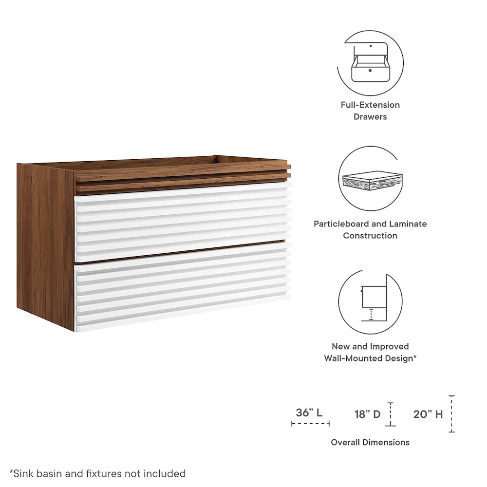 Render 36" Wall-Mount Bathroom Vanity Cabinet (Sink Basin Not Included). Picture 2