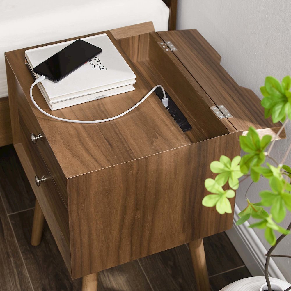 Ember Wood Nightstand With USB Ports. Picture 9