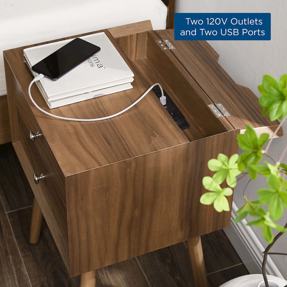 Ember Wood Nightstand With USB Ports. Picture 8