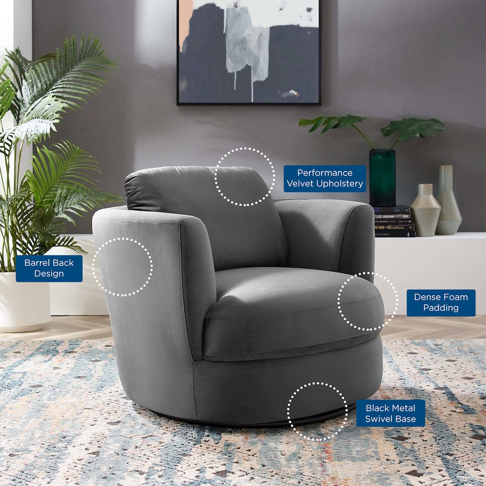Pirouette Performance Velvet Swivel Armchair. Picture 7