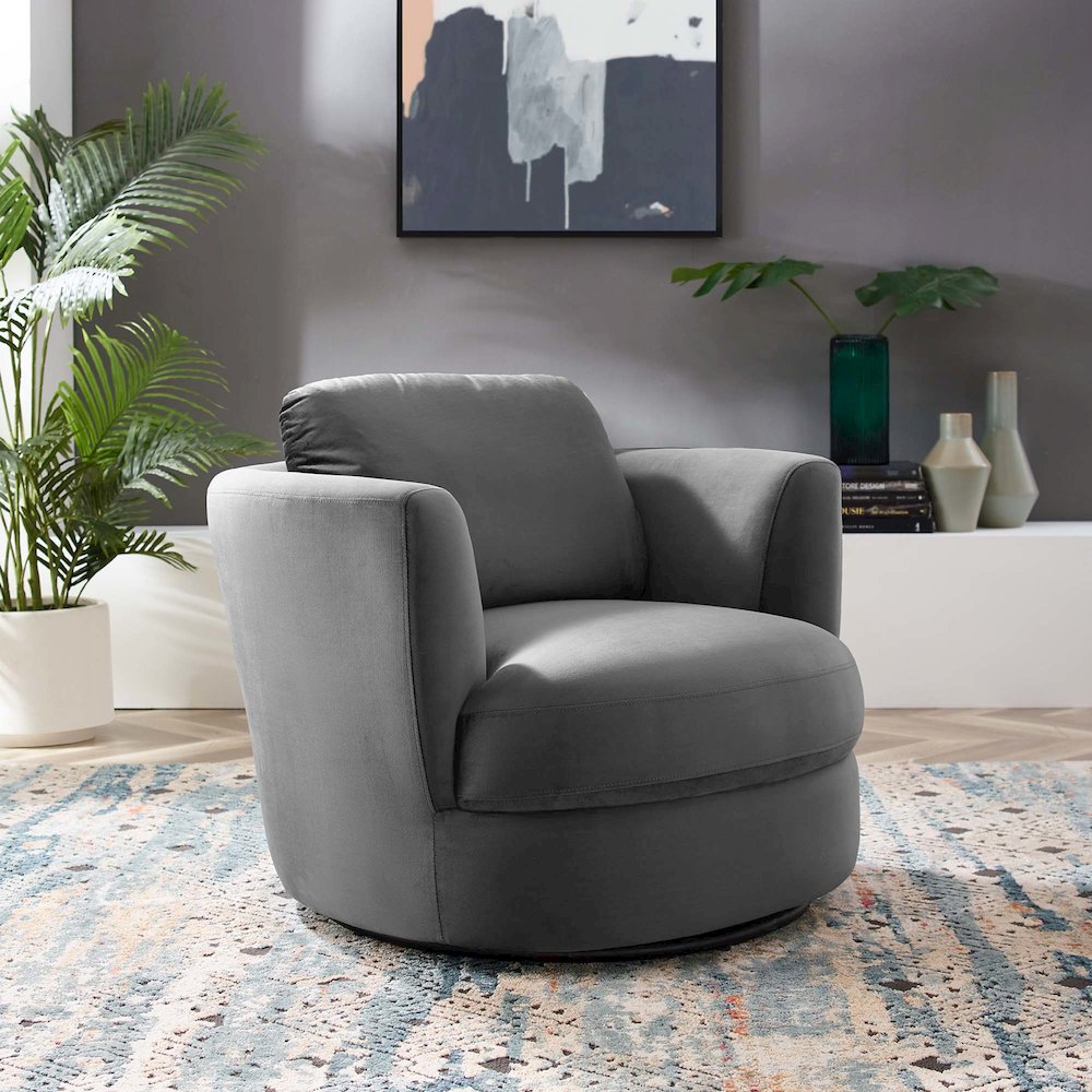 Pirouette Performance Velvet Swivel Armchair. Picture 6