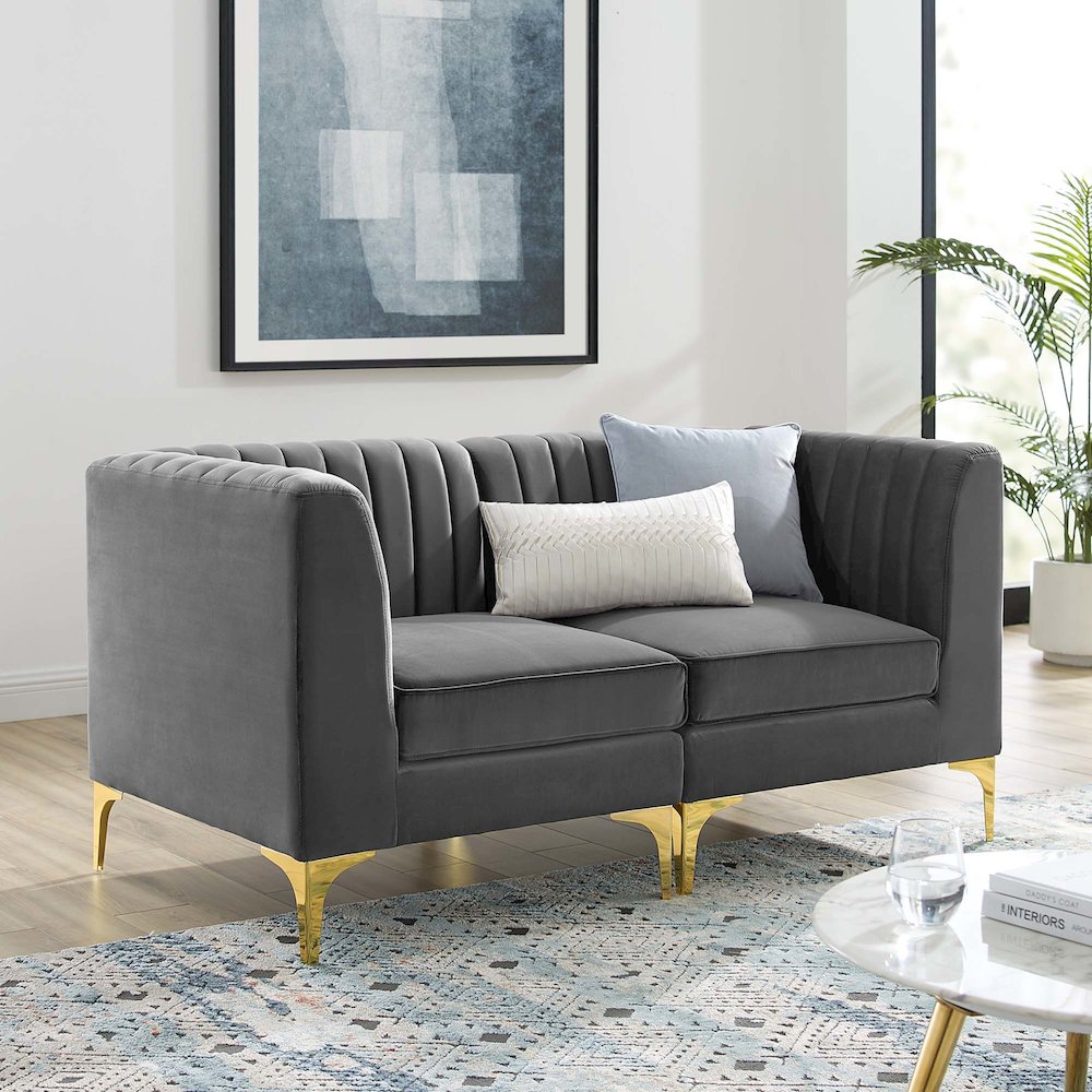 Triumph Channel Tufted Performance Velvet Loveseat. Picture 6