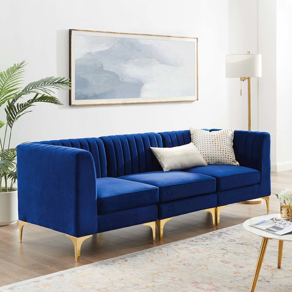 Triumph Channel Tufted Performance Velvet 3-Seater Sofa. Picture 9