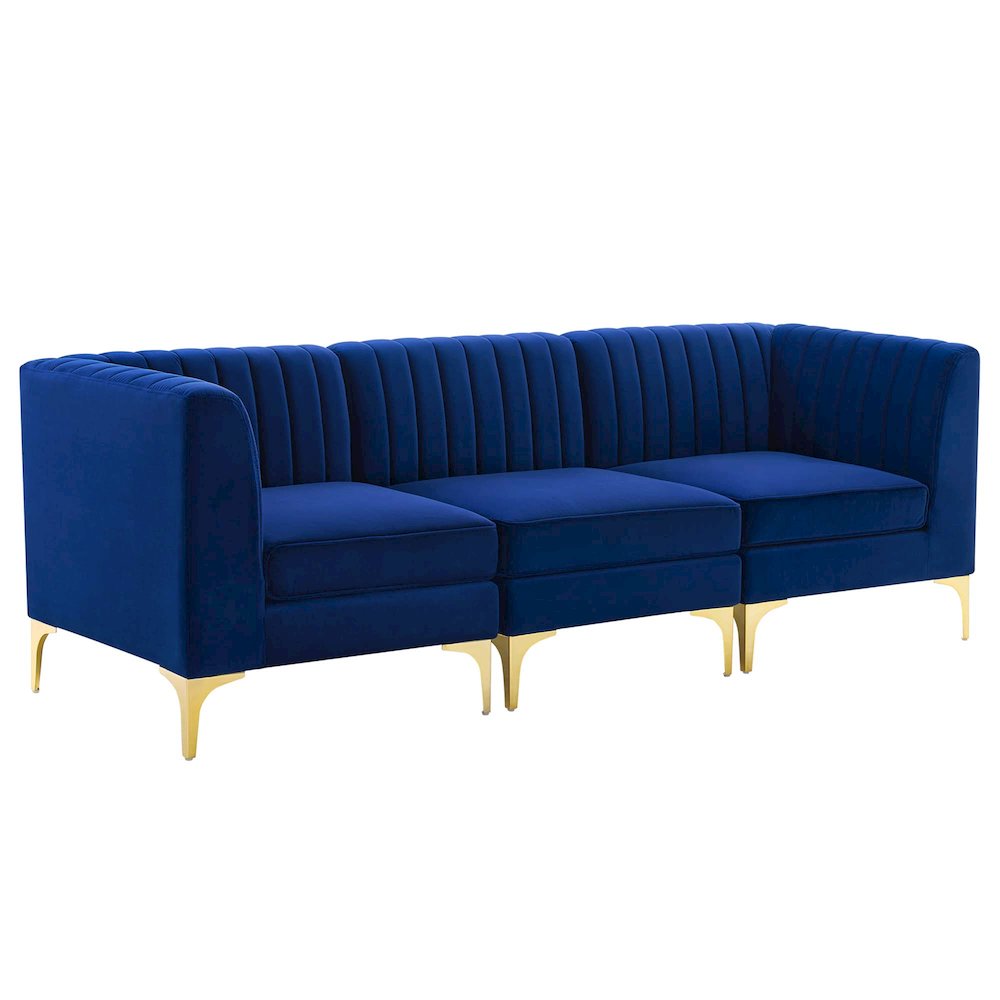 Triumph Channel Tufted Performance Velvet 3-Seater Sofa. Picture 1