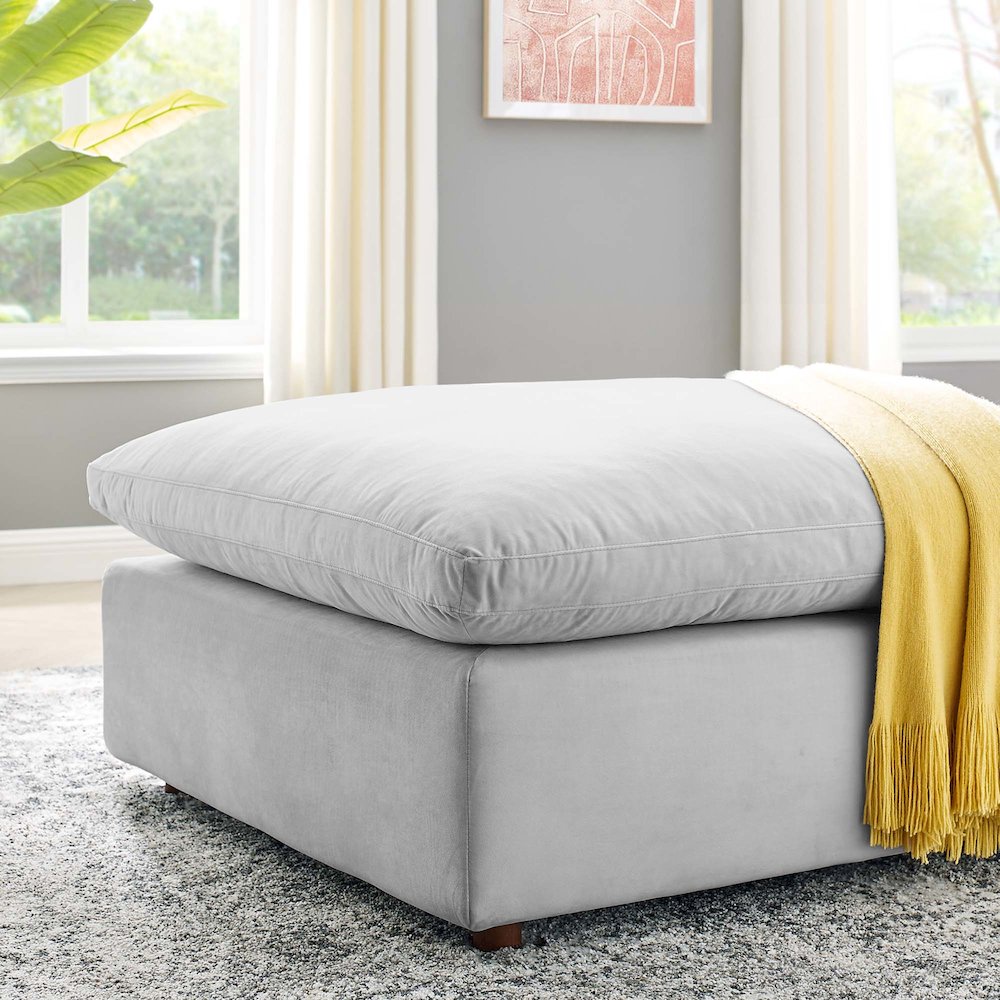 Commix Down Filled Overstuffed Performance Velvet Ottoman. Picture 7