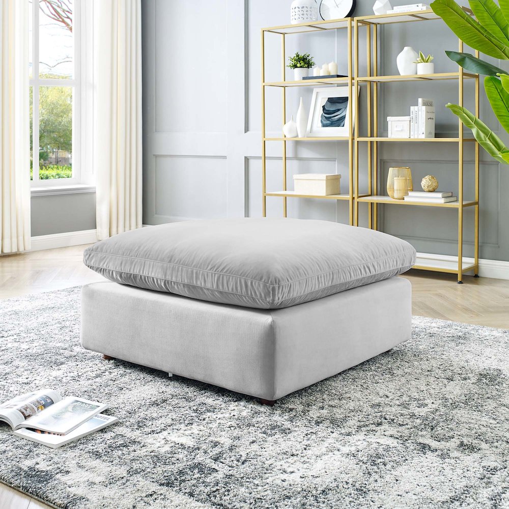 Commix Down Filled Overstuffed Performance Velvet Ottoman. Picture 5