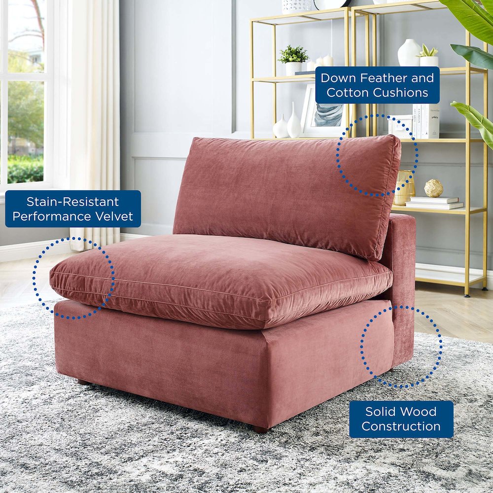 Commix Down Filled Overstuffed Performance Velvet Armless Chair. Picture 7