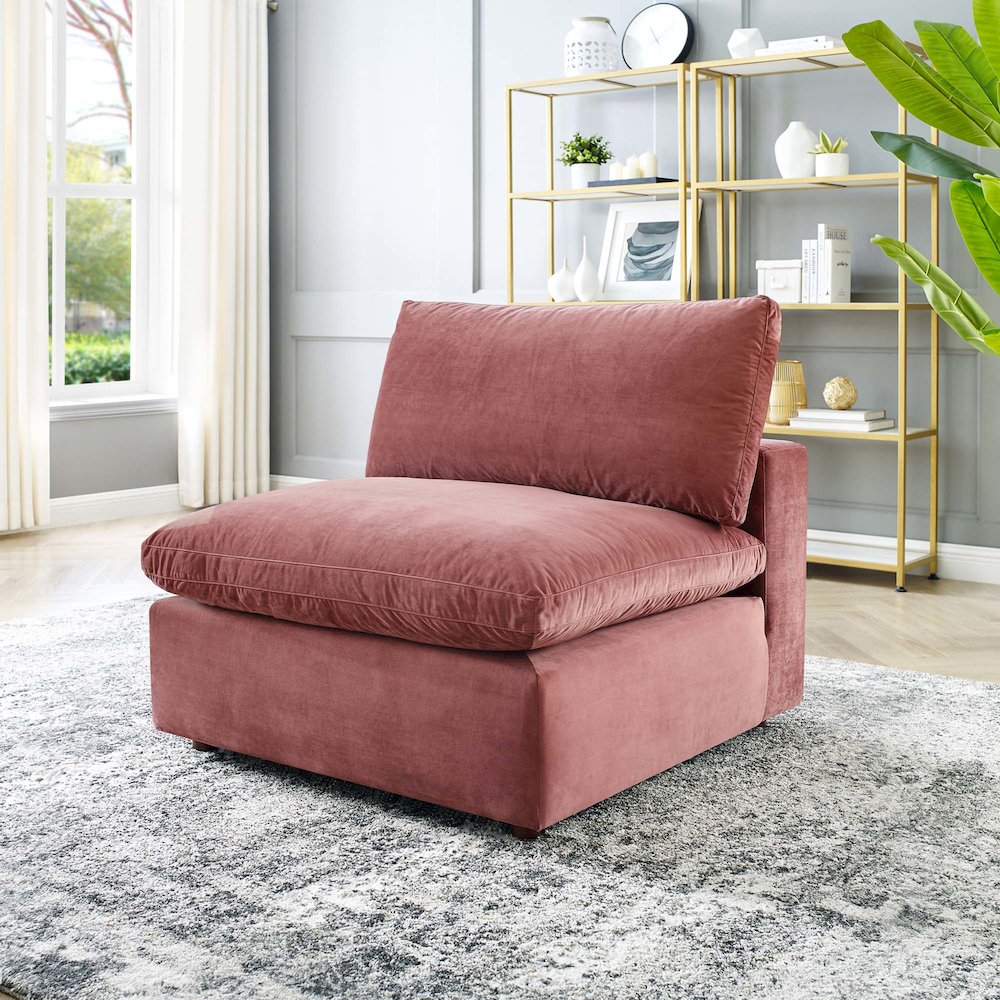 Commix Down Filled Overstuffed Performance Velvet Armless Chair. Picture 6