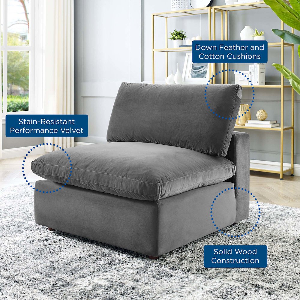 Commix Down Filled Overstuffed Performance Velvet Armless Chair. Picture 7