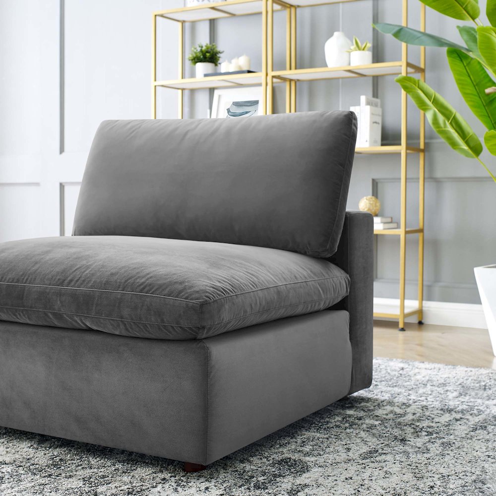 Commix Down Filled Overstuffed Performance Velvet Armless Chair. Picture 8