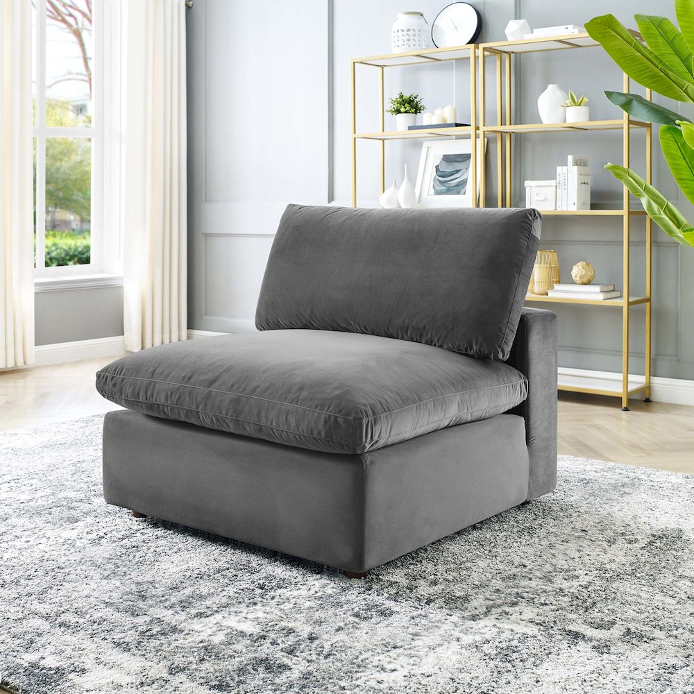 Commix Down Filled Overstuffed Performance Velvet Armless Chair. Picture 6