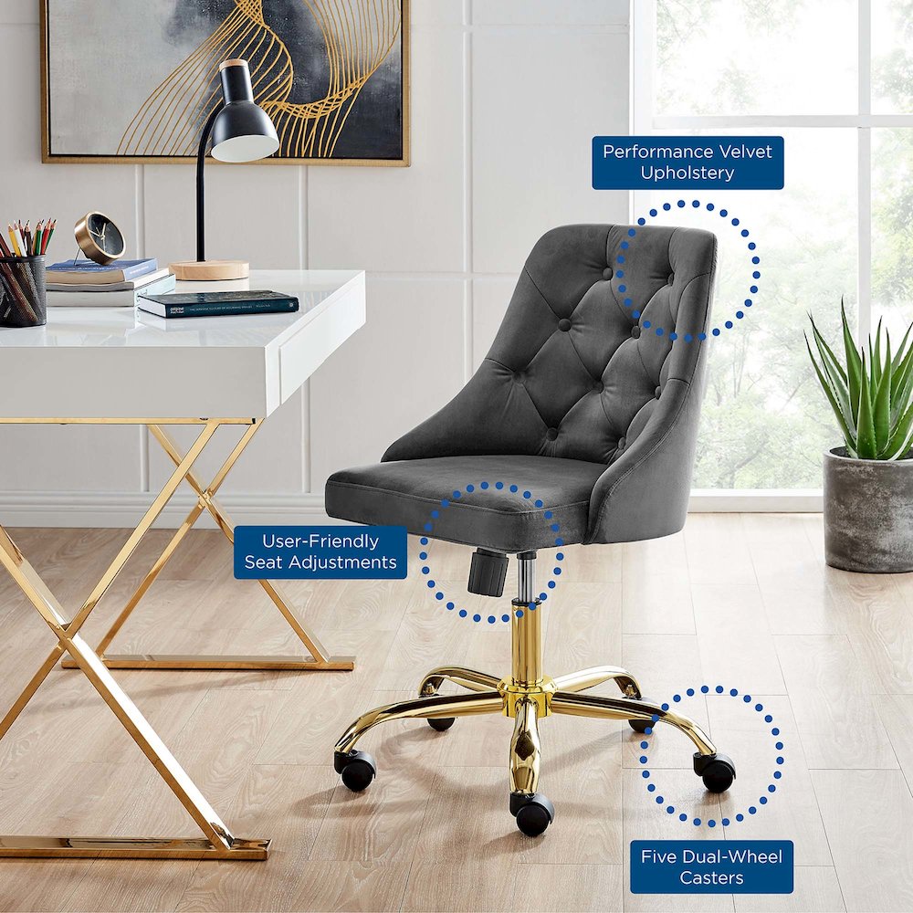 Distinct Tufted Swivel Performance Velvet Office Chair. Picture 9