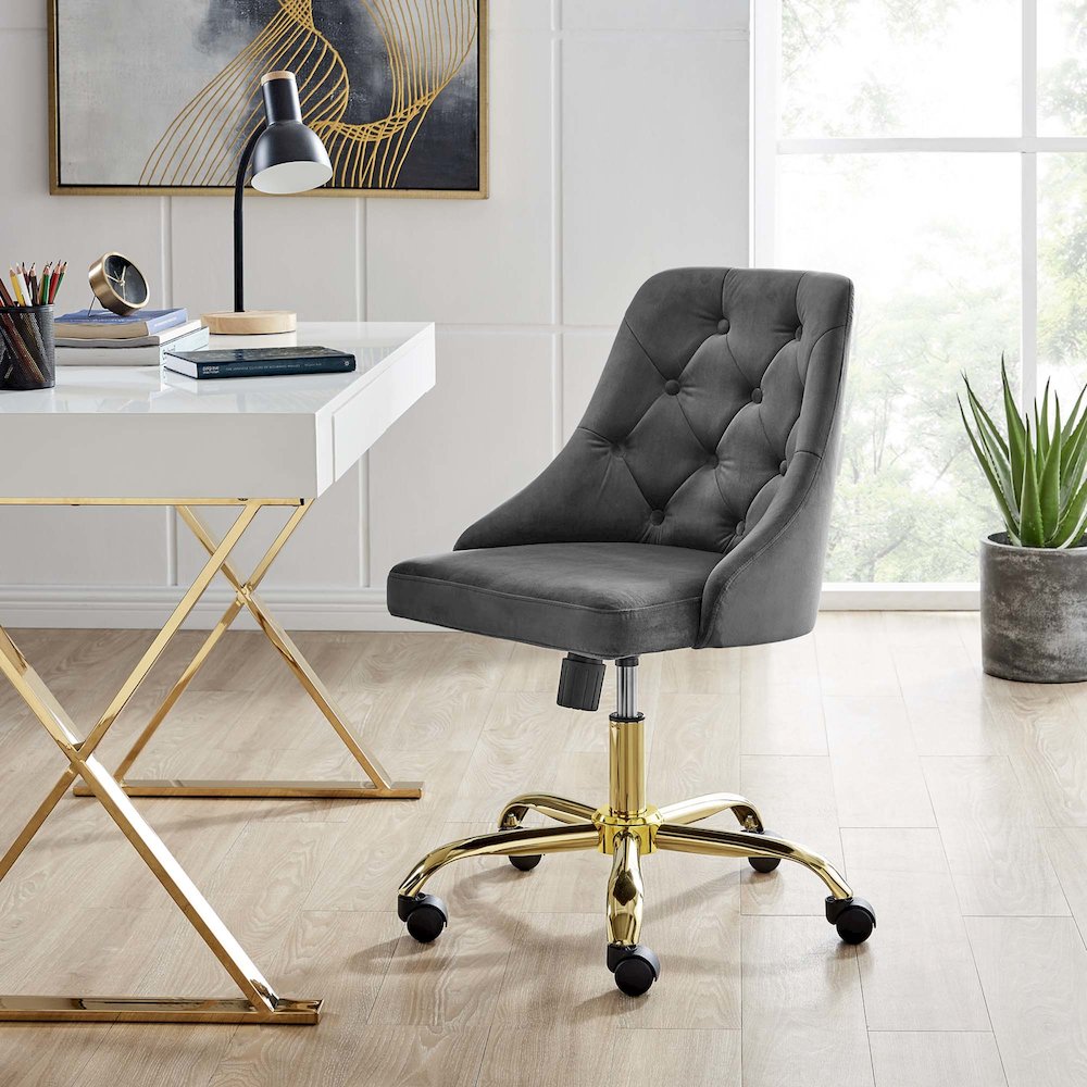 Distinct Tufted Swivel Performance Velvet Office Chair. Picture 8