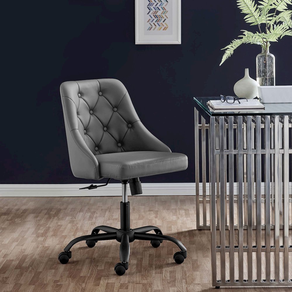 Distinct Tufted Swivel Vegan Leather Office Chair. Picture 7