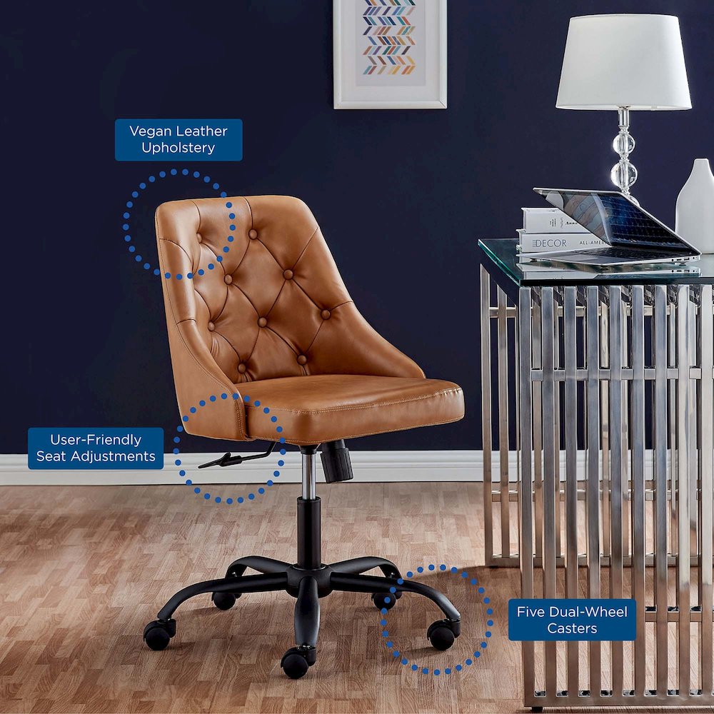 Distinct Tufted Swivel Vegan Leather Office Chair. Picture 9