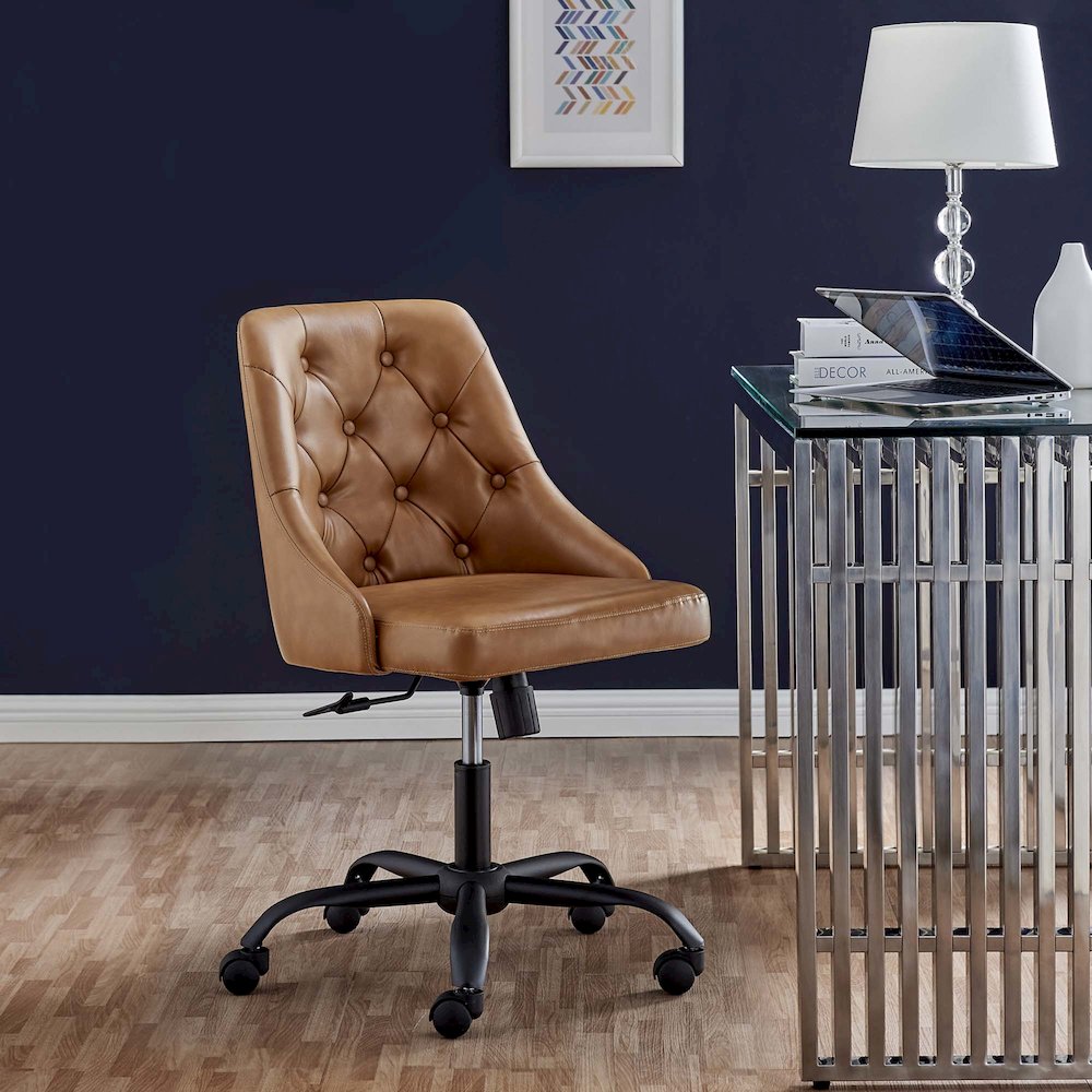 Distinct Tufted Swivel Vegan Leather Office Chair. Picture 7