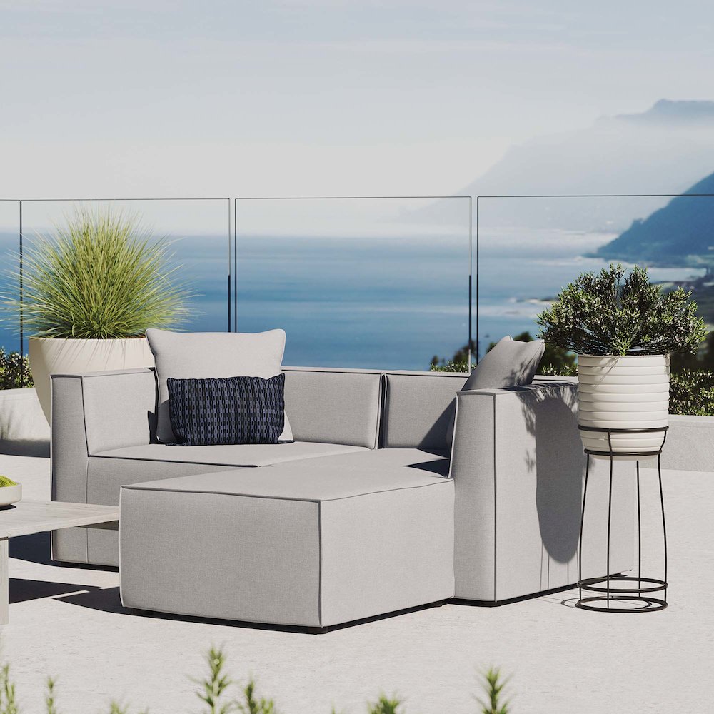 Saybrook Outdoor Patio Upholstered Loveseat and Ottoman Set. Picture 9