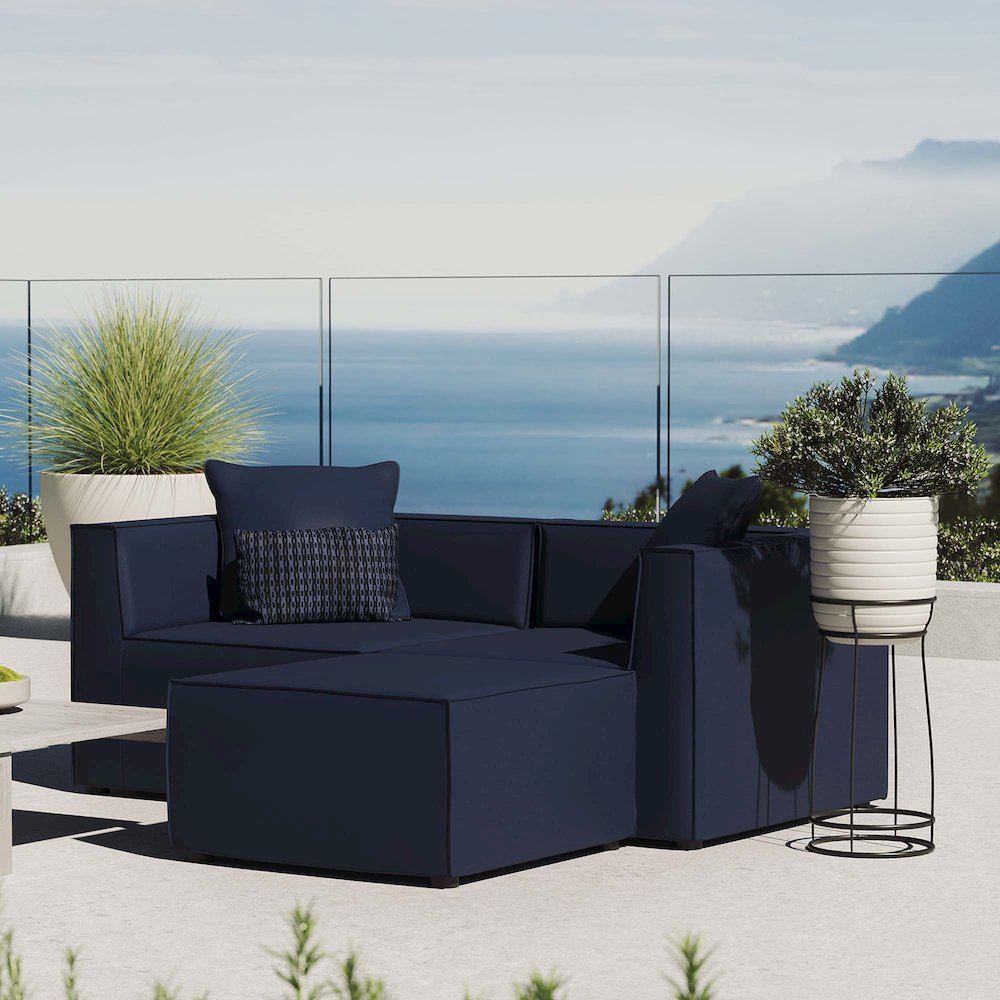 Saybrook Outdoor Patio Upholstered Loveseat and Ottoman Set. Picture 8
