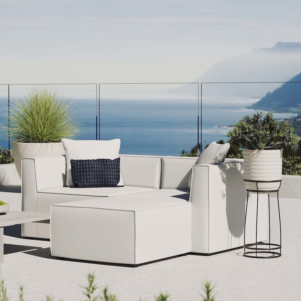 Saybrook Outdoor Patio Upholstered Loveseat and Ottoman Set. Picture 8