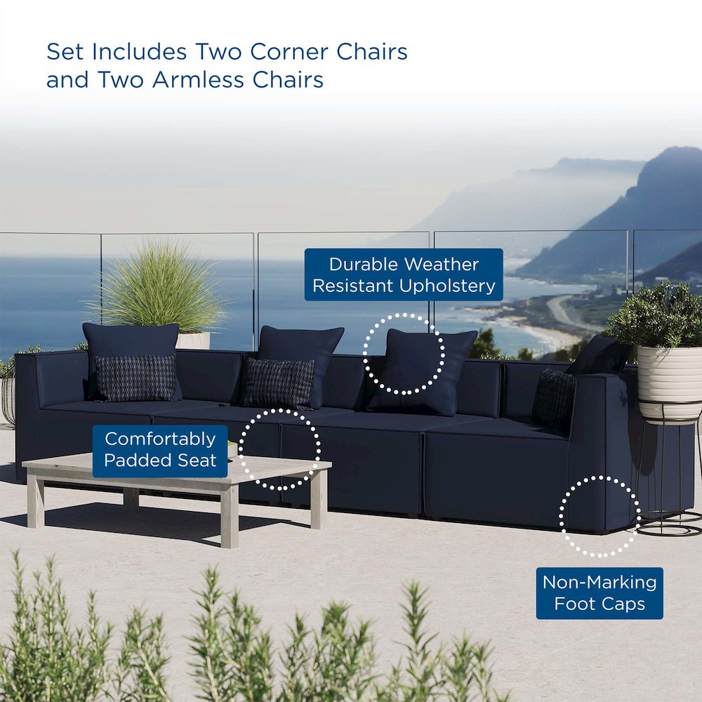 Saybrook 4-Piece Outdoor Patio Upholstered Sectional Sofa. Picture 10