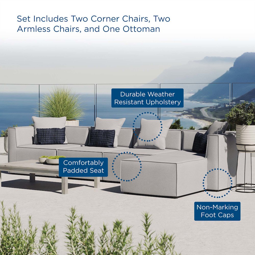 Saybrook 5-Piece Outdoor Patio Upholstered Sectional Sofa. Picture 12