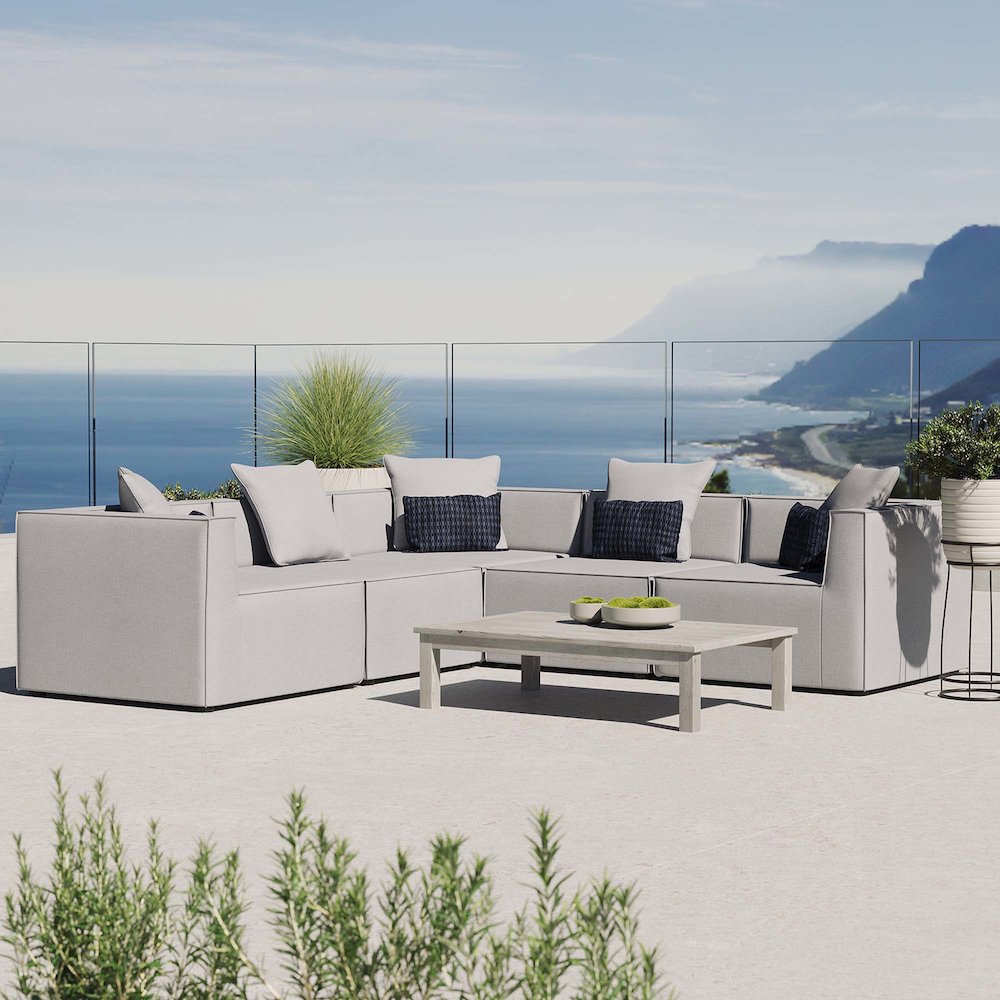 Saybrook 5-Piece Outdoor Patio Upholstered Sectional Sofa. Picture 9