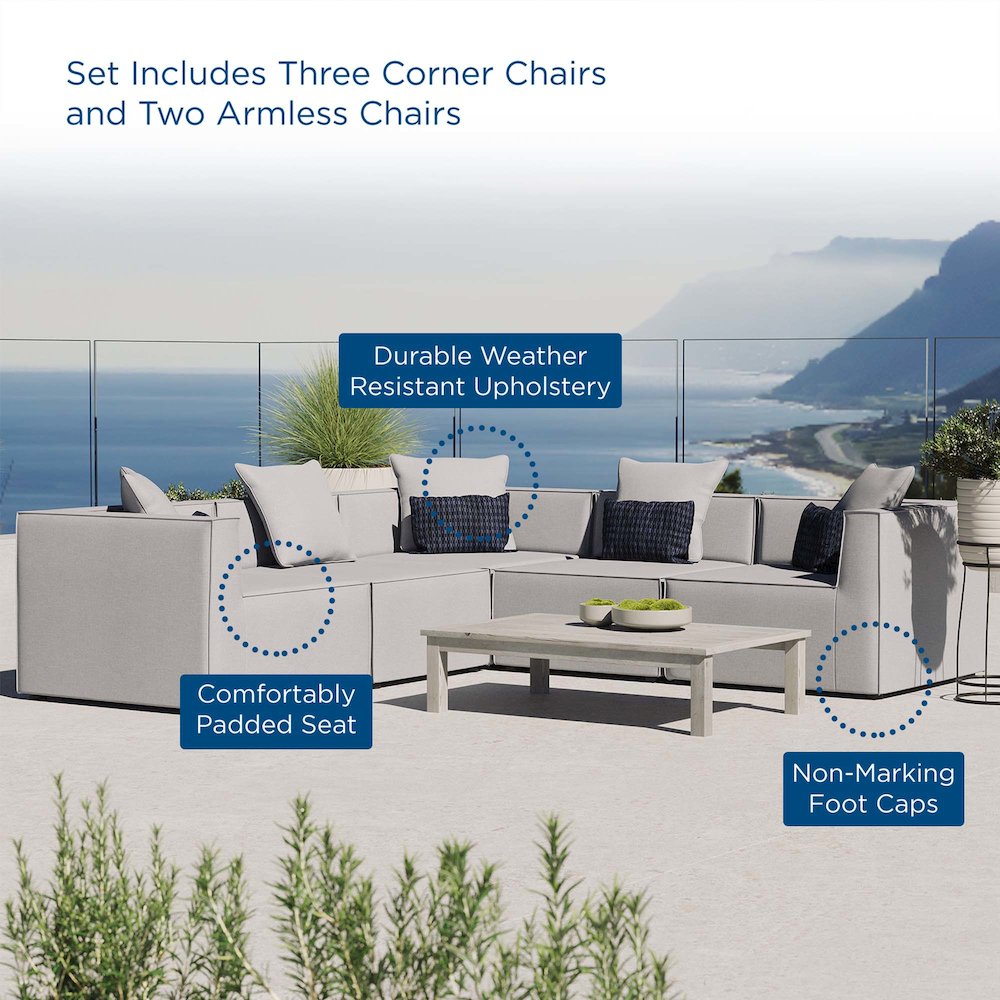Saybrook 5-Piece Outdoor Patio Upholstered Sectional Sofa. Picture 10