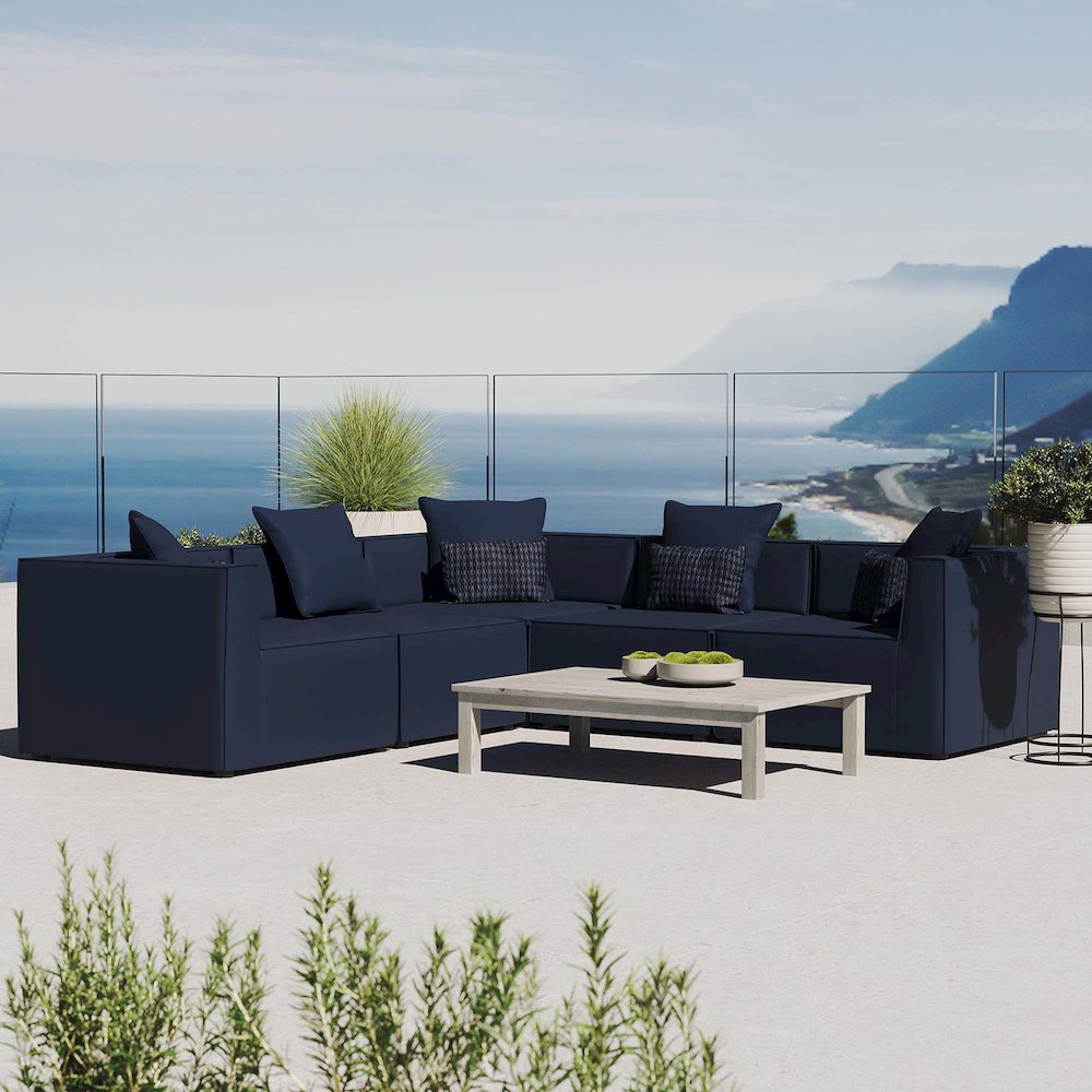 Saybrook 5-Piece Outdoor Patio Upholstered Sectional Sofa. Picture 9