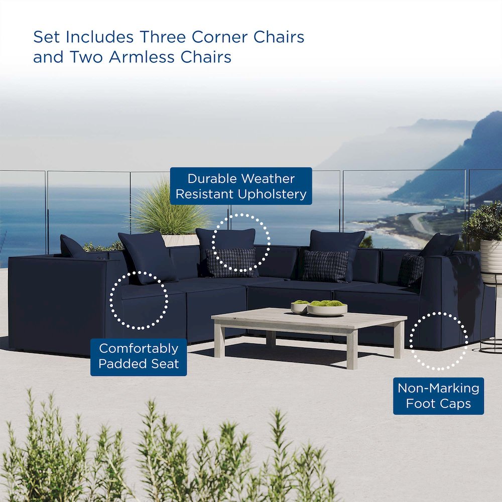 Saybrook 5-Piece Outdoor Patio Upholstered Sectional Sofa. Picture 10