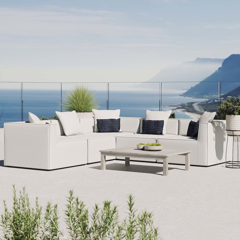 Saybrook 5-Piece Outdoor Patio Upholstered Sectional Sofa. Picture 9