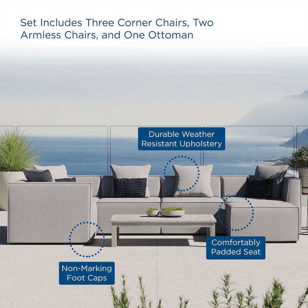 Saybrook 6-Piece Outdoor Patio Upholstered Sectional Sofa. Picture 13