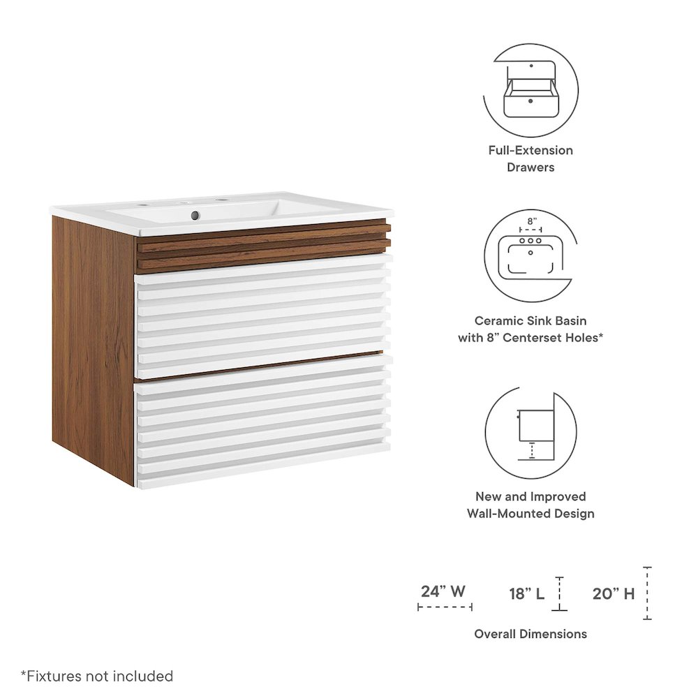 Render 24" Wall-Mount Bathroom Vanity. Picture 2