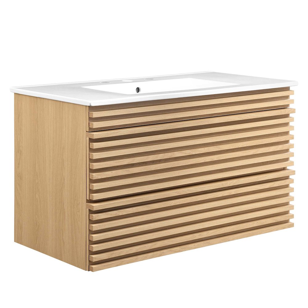 Render 36" Wall-Mount Bathroom Vanity. Picture 1