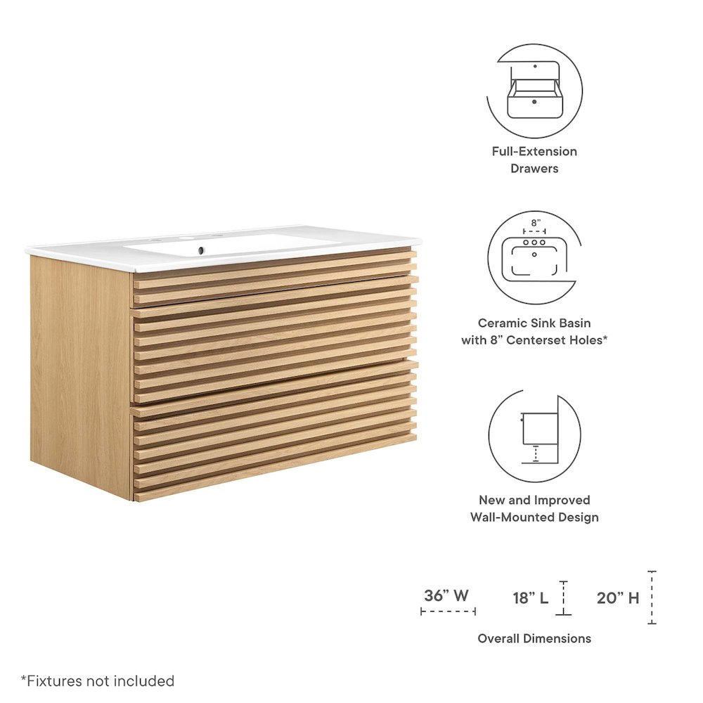 Render 36" Wall-Mount Bathroom Vanity. Picture 2