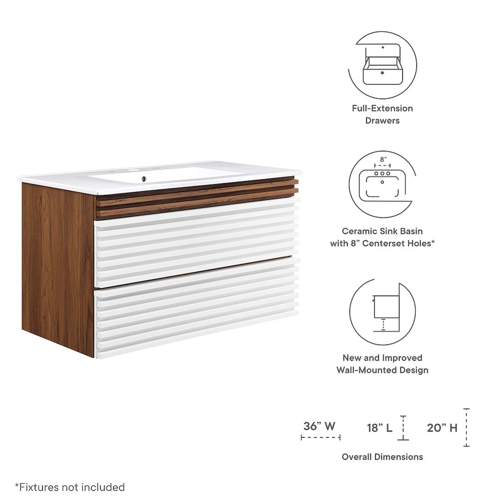 Render 36" Wall-Mount Bathroom Vanity. Picture 2