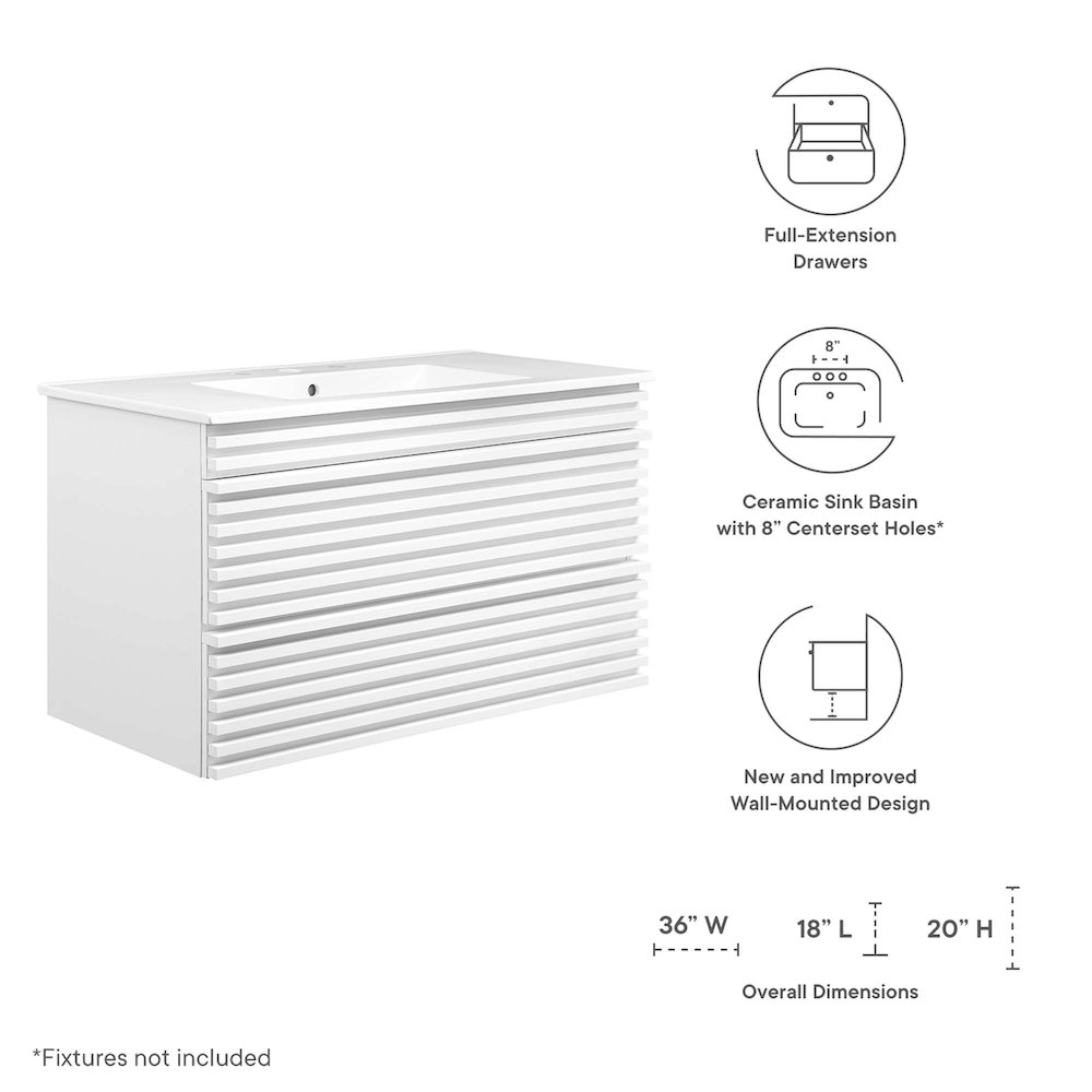 Render 36" Wall-Mount Bathroom Vanity. Picture 2