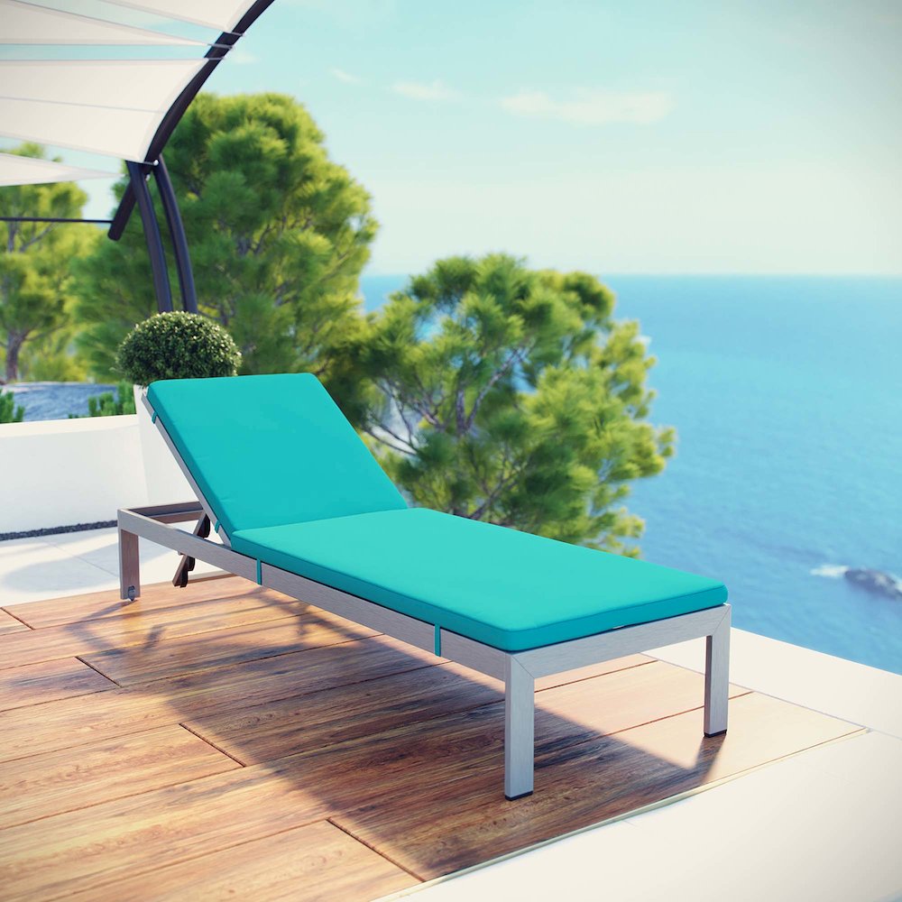 Shore Outdoor Patio Aluminum Chaise with Cushions. Picture 4