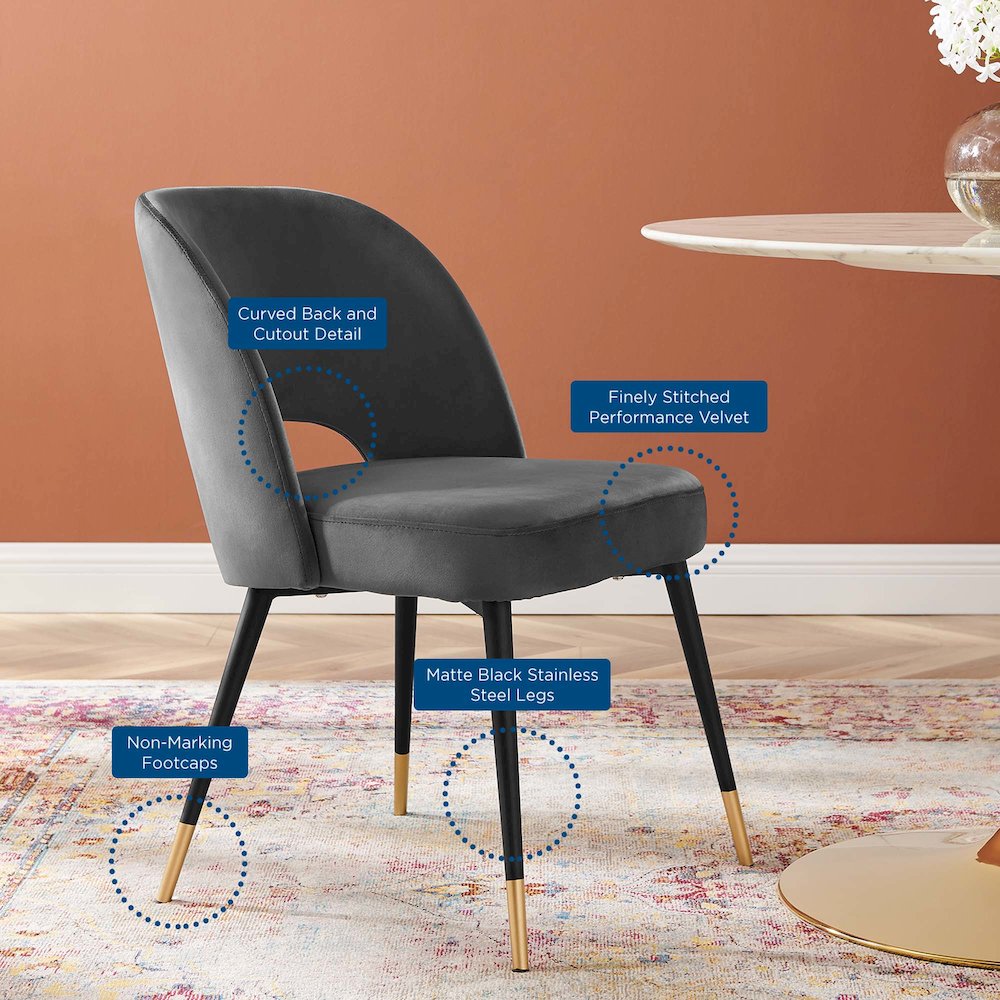 Rouse Performance Velvet Dining Side Chairs Set of 2. Picture 6