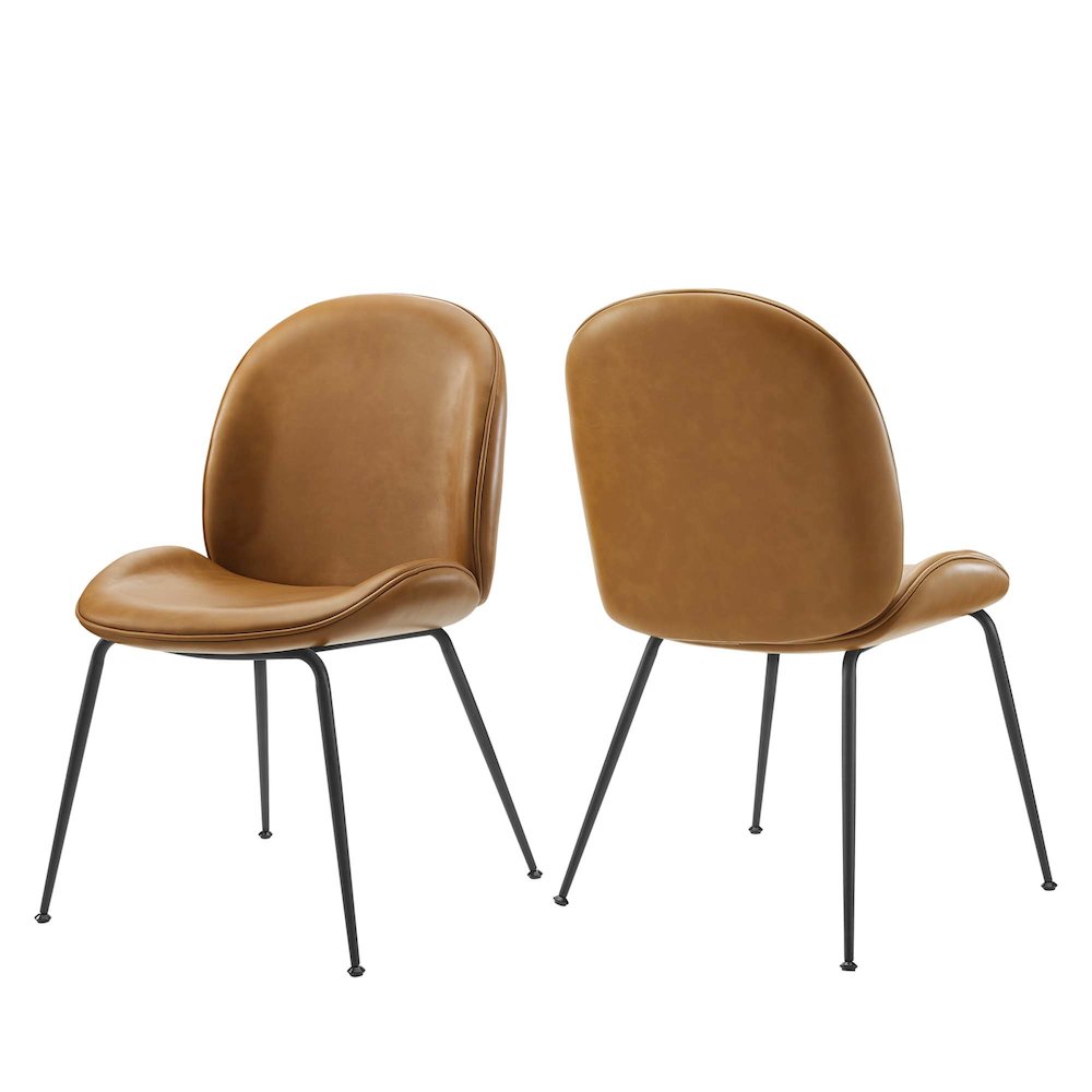 Scoop Black Powder Coated Steel Leg Vegan Leather Dining Chairs Set of 2. Picture 1