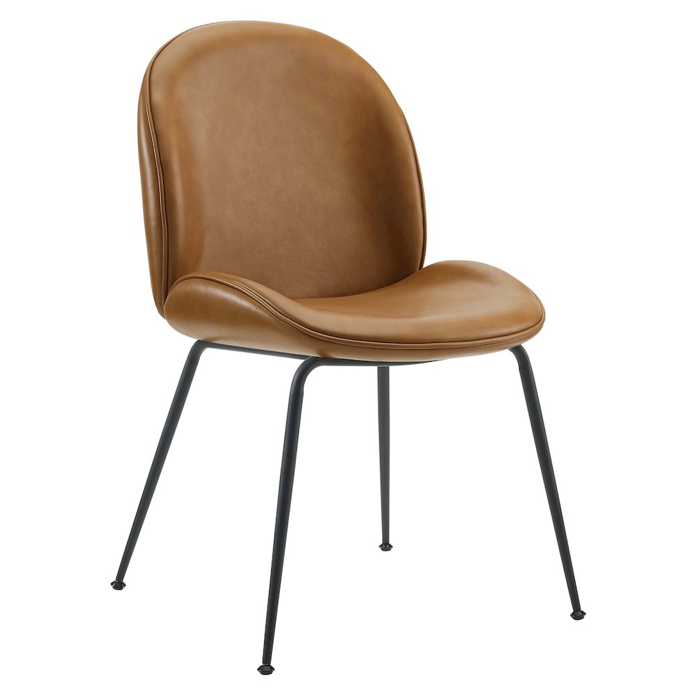 Scoop Black Powder Coated Steel Leg Vegan Leather Dining Chairs Set of 2. Picture 2