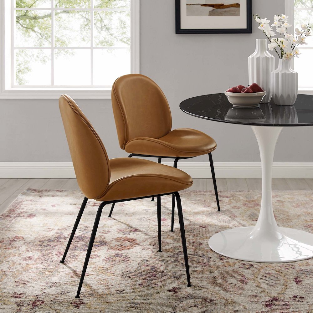 Scoop Black Powder Coated Steel Leg Vegan Leather Dining Chairs Set of 2. Picture 6