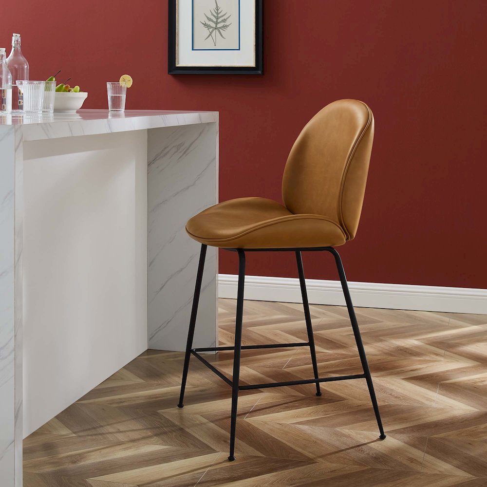 Scoop Black Powder Coated Steel Leg Vegan Leather Counter Stool. Picture 7